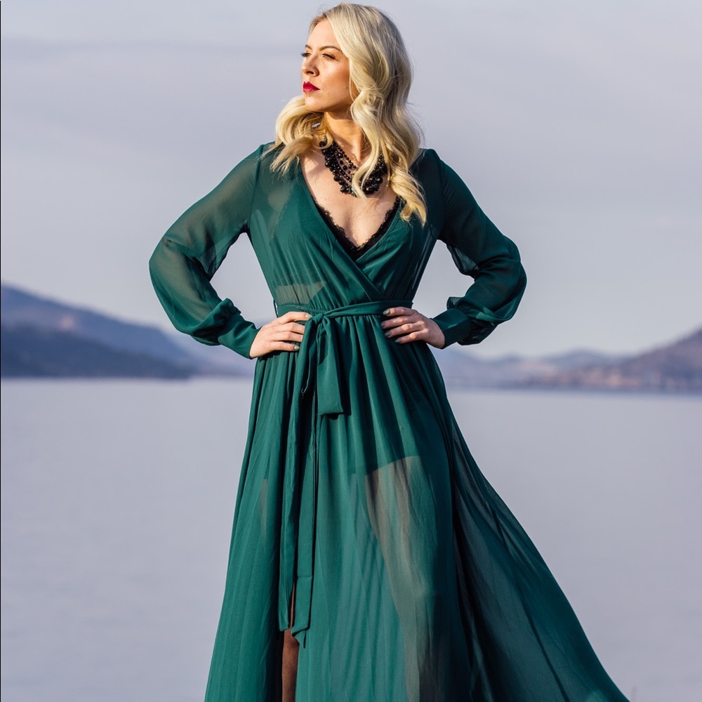 Emerald Green Sheer Maxi Dress